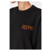 Trendyol Black Back Print Detailed Thick Inside Fleece Regular Fit Slit Knitted Sweatshirt