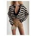 Madmext Black Striped Crew Neck Gold Button Detailed Cotton Cardigan