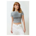 Trendyol Gray Slim Gradient Printed Crop Short Sleeve Washed Knitted T-Shirt