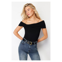 Trendyol Black Carmen Collar Fitted Stretchy Crop Knitted Blouse