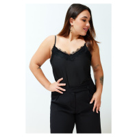 Trendyol Curve Black Strap Lace Woven Plus Size Blouse