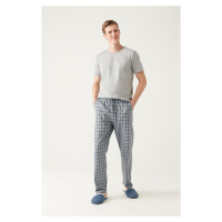 Avva Men's Gray Crew Neck 100% Cotton Special Boxed Short Sleeve Pajamas Set