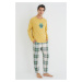 Trendyol Yellow Regular Fit Plaid Knitted Pajamas Set