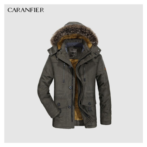 Pánská zimní parka zateplená bunda s kapucí a kožešinou CARANFLER