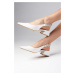 Mio Gusto Sophie White Women's Short Heeled Shoes with Open Back Stone Band.