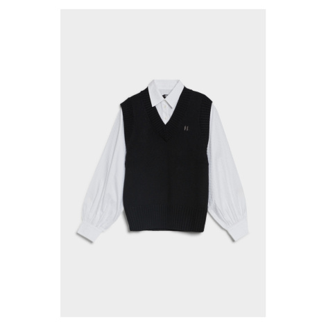 Svetr karl lagerfeld knit vest w/ poplin shirt černá