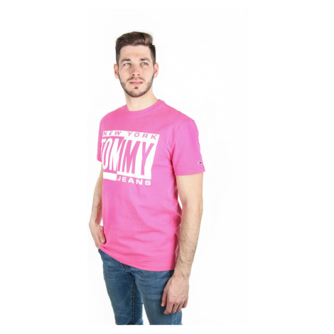 Tommy Hilfiger pánské růžové tričko s potiskem