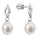Stříbrné náušnice visací s říční perlou a zirkony bílá 21104.1B