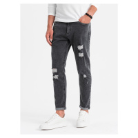 Ombre Washable men's TAPER FIT denim pants with rubbing - graphite