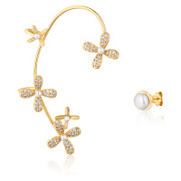 JwL Luxury Pearls Pozlacené asymetrické náušnice s perlami a zirkony - pravá záušnice JL0777