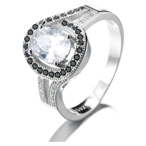 10066 Stříbrný prsten NADIA čirý kámen osázený černými zirkony