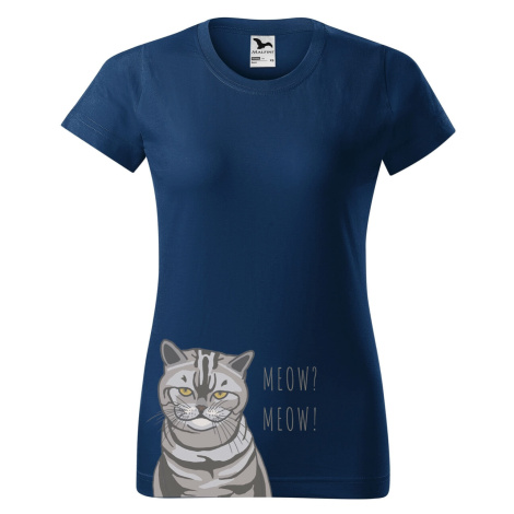 DOBRÝ TRIKO Dámské tričko s potiskem kočky Barva: Půlnoční modrá