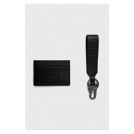 Kožený držák na karty a klíčenka HUGO černá barva Hugo Boss