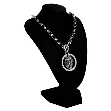 Dámský náhrdelník z chirurgické oceli Ornament v kruhu, stříbrný Delami