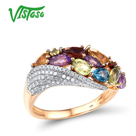 Masivní prsten ze zlata kombinace barevných kamenů a diamantů Listese