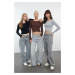 Trendyol Black-Grey Melange-Brown 3-Piece Fitted Flexible Knitted Blouse