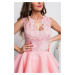 Světle růžové společenské mini šaty s áčkovou sukní