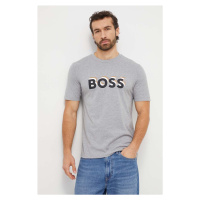 Bavlněné tričko BOSS šedá barva, s potiskem, 50506923