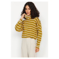 Trendyol Mustard Crop Striped Knitwear Sweater