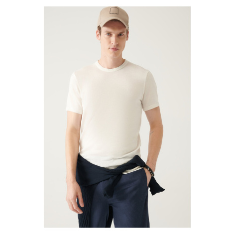 Avva Men's White Crew Neck Regular Fit Ribbed Knitwear T-shirt
