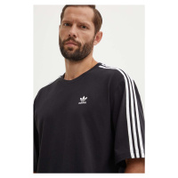 Bavlněné tričko adidas Originals Oversize Tee černá barva, s aplikací, IZ1832