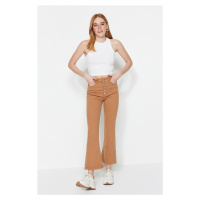 Trendyol Camel High Waist Crop Flare Jeans With Buttons In The Front