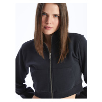 LC Waikiki Stand Collar Plain Crop Women's Zippered Sweatshirt