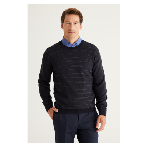 ALTINYILDIZ CLASSICS Men's Navy Blue-Anthracite Standard Fit Normal Cut Crew Neck Knitwear Sweat AC&Co / Altınyıldız Classics