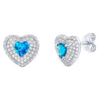Silvego Stříbrné náušnice srdce Susan s pravým modrým topazem a Brilliance Zirconia MW11360ETS
