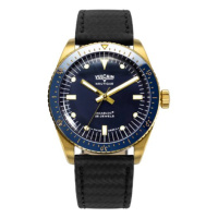 Vulcain Skindiver Nautique Gold / Blue - Black Carbon Leather Strap