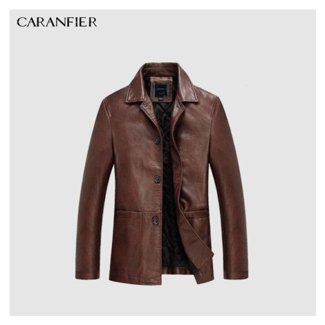 Kožená pánská bunda typu kabát s límcem CARANFLER