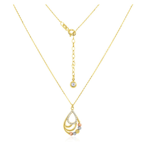 GEMMAX Jewelry Řetízkový zlatý náhrdelník Kapka s barevnými korálky délka 42+3 cm GLNCB-45-32721