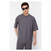 Trendyol Anthracite Relaxed Short Sleeve Textured T-Shirt