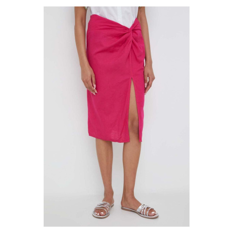 Lněná sukně Answear Lab růžová barva, midi
