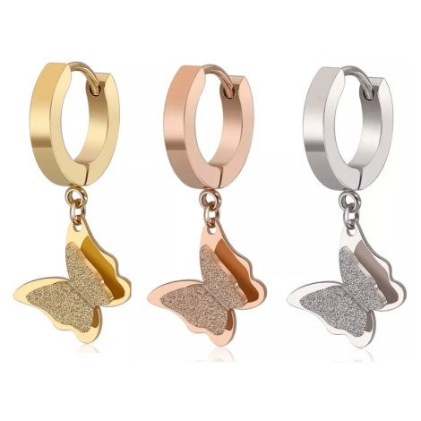 Visací náušnice z chirurgické oceli Motýlci - Barva Ružová