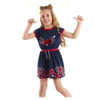Flitrované třešňové bavlněné dívčí šaty v námořnické modři