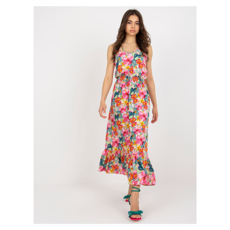 Barevné letní midi šaty se vzory -coral Květinový vzor BASIC