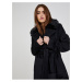 Černý dámský vlněný kabát s límcem z umělého kožíšku Guess Brenda