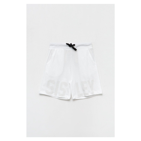 Dětské bavlněné šortky Sisley bílá barva, nastavitelný pas