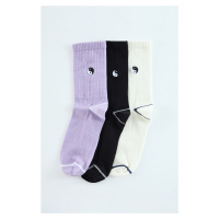 Trendyol Lilac Unisex 3-Pack Ying-Yang Embroidered Cotton Striped College-Tennis-Medium Socks