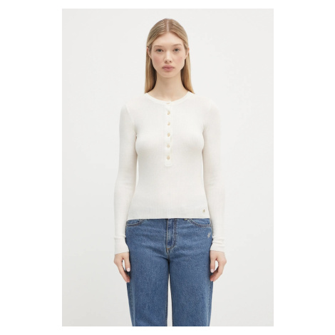 Vlněné tričko s dlouhým rukávem Anine Bing Katrin Long Sleeve Sweater béžová barva, A.09.10875