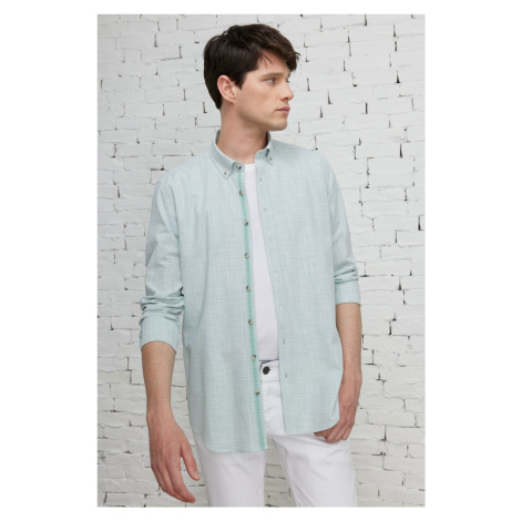 ALTINYILDIZ CLASSICS Men's Khaki Slim Fit Slim Fit Button-down Collar Linen-Looking 100% Cotton  AC&Co / Altınyıldız Classics