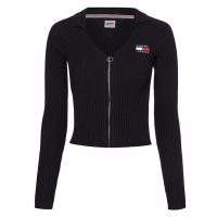 Tommy Jeans Cardigan - TJW BADGE V-NECK COLLAR ZIPPER THRU black