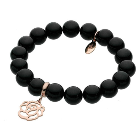 Manoki Náramek Sabrina chirurgická ocel a přírodní černý Achát - květina BA277RB Černá 19 cm