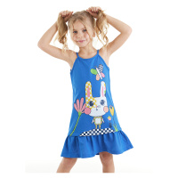Denokids Checkered Rabbit Girl Blue Dress