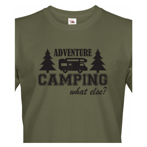 Pánské tričko s karavanem - Adventure Camping what else? BezvaTriko