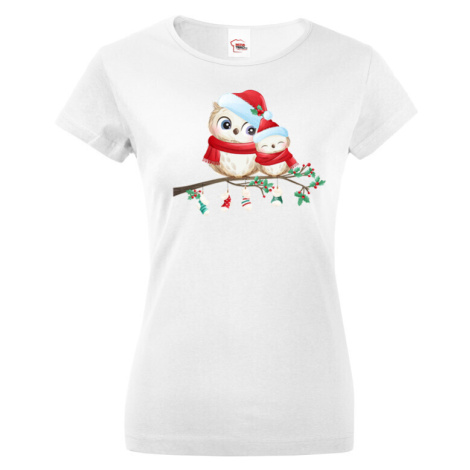 Vánoční dámské tričko s potiskem vánočních soviček BezvaTriko