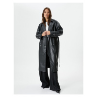 Koton Faux Leather Trench Coat Belted Buttoned Double Breasted