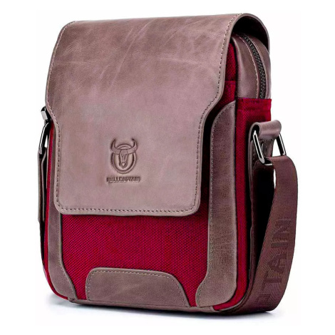 Bullcaptain pánská kožená messenger taška Rainier Šedo červená 4L