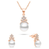 Brilio Silver Půvabný bronzový set šperků s perlami SET238R (náušnice, náhrdelník)